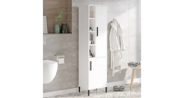 Vysoká koupelnová skříňka FENTORA, bílá