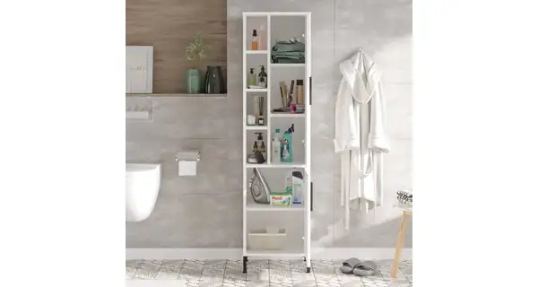 Vysoká koupelnová skříňka FENTORA, bílá