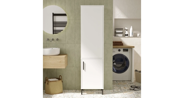 Vysoká koupelnová skříňka FENTORA s bočními policemi, bílá