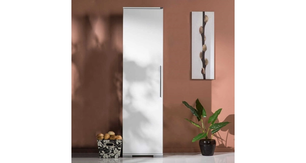 Vysoká skříňka CIMONE, lesklý bílý lak