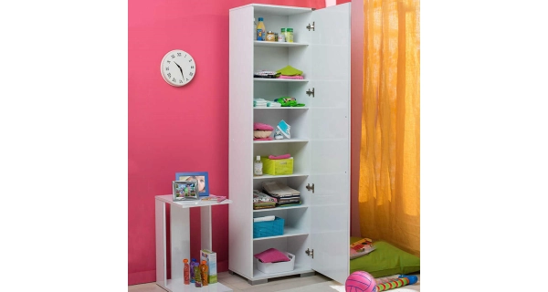 Vysoká skříňka CIMONE, lesklý bílý lak