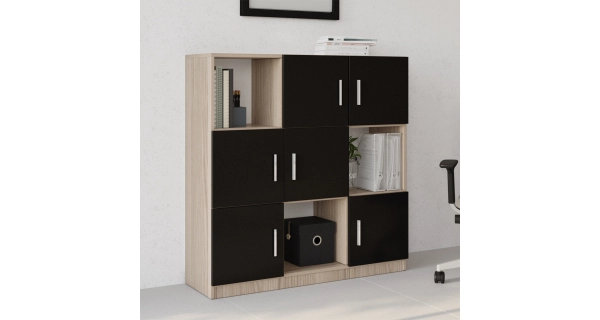Vysoká skříňka HELGAR, dub/černá