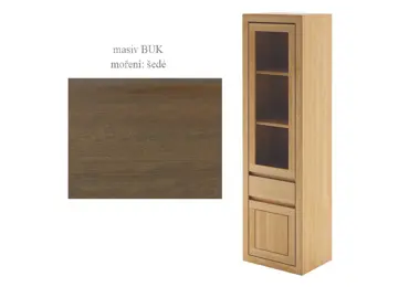 Vysoká vitrína CAPITELLA, levá, masiv buk/moření: šedá