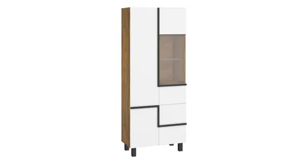 Vysoká vitrína DZENGAL 3D, dub burgundský/bílá, 5 let záruka