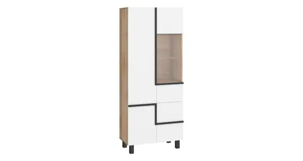 Vysoká vitrína DZENGAL 3D, dub sonoma/bílá, 5 let záruka