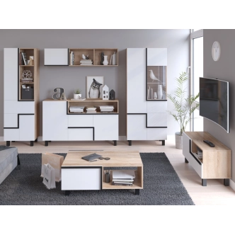 Vysoká vitrína DZENGAL 3D, dub sonoma/bílá, 5 let záruka