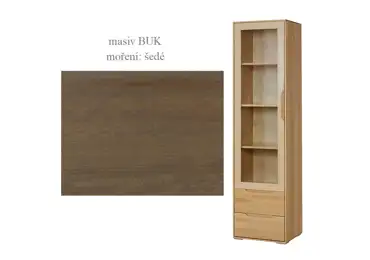 Vysoká vitrína ECHEVERIA, pravá, masiv buk/moření: šedá