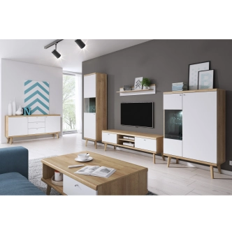 Vysoká vitrína FURY, dub riviera/bílá