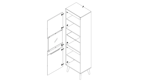 Vysoká vitrína MUTILLA, bílá/bílý lesk/dub riviera 