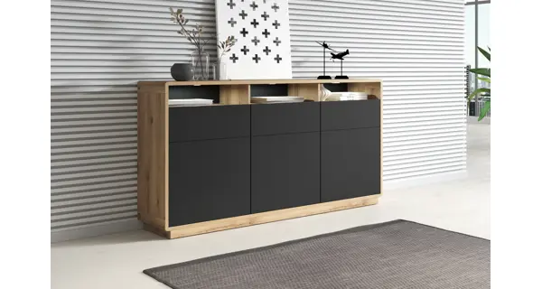 ZACARRIA kombinovaná komoda, dub taurus/černý supermat