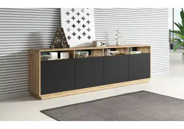 ZACARRIA komoda čtyřdvéřová, dub taurus/černý supermat