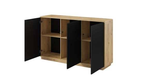 ZACARRIA komoda třídvéřová , dub taurus/černý supermat