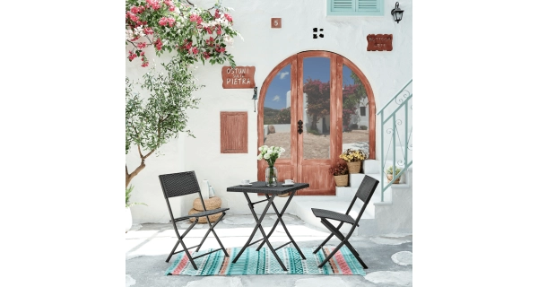 Zahradní ratanový set VENTRALIS, stůl + 2 židle, černá