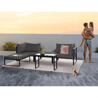 Zahradní set ZORPONWEL 2+1, kov antracit, tmavě šedá látka