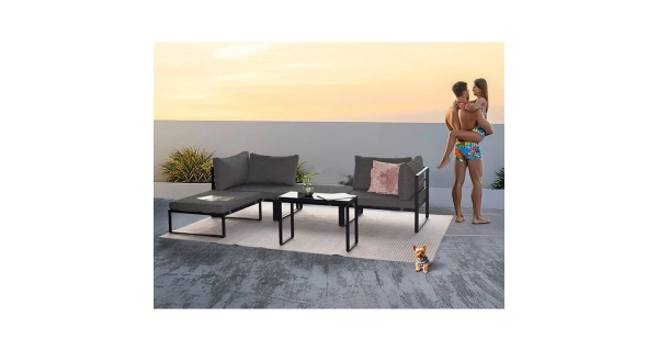 Zahradní set ZORPONWEL 2+1, kov antracit, tmavě šedá látka