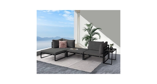 Zahradní set ZORPONWEL 2+1, kov antracit, tmavě šedá látka