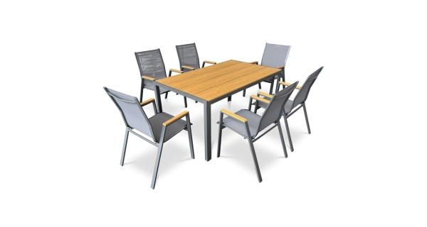 Zahradní stůl ELYORIV, dekor dub, šedá kovová konstrukce