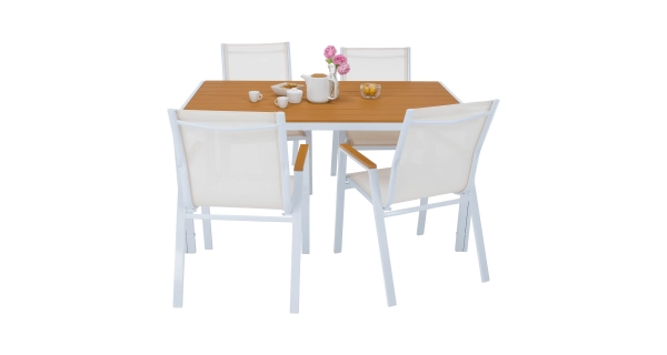 Zahradní stůl FRASCE, bílá ocel/dub