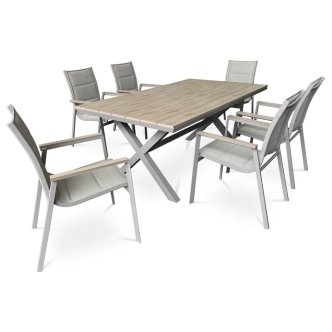 Zahradní stůl HALGAR, dekor světlý dub, béžová konstrukce