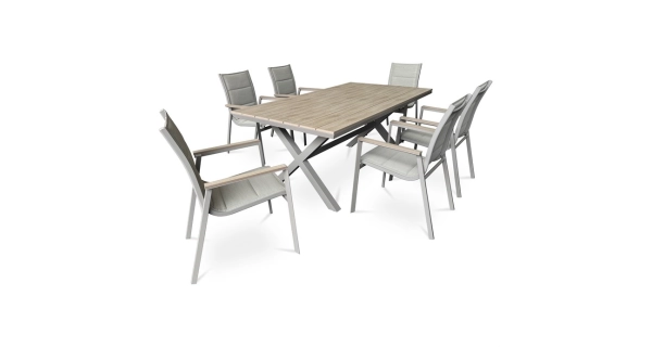 Zahradní stůl HALGAR, dekor světlý dub, béžová konstrukce