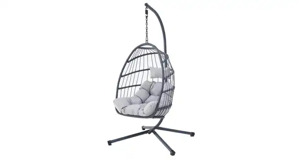 Zahradní závěsné křeslo VOLMA, umělý ratan, šedá látka