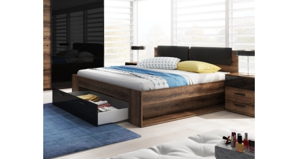 ZANDER postel 180x200 cm, dub monastery/černý lesk