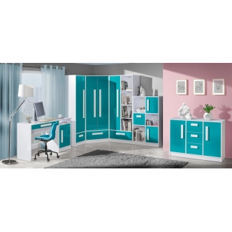 Závěsná police BLOURT, bílá/tyrkys lesk