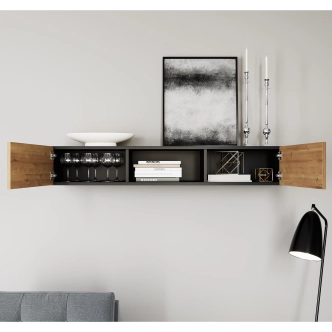 Závěsná police BOLSENA, černý mat/dub artisan