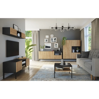 Závěsná police BOLSENA, černý mat/dub artisan