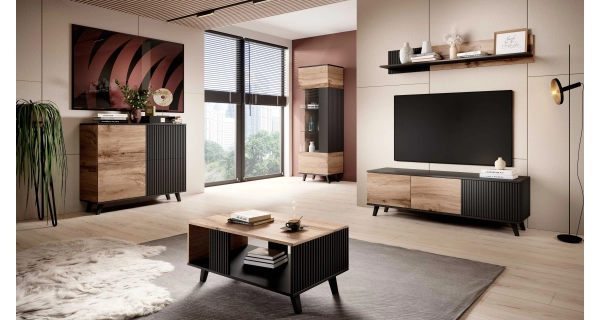 Závěsná police HOLLIS 1, dub wotan/černá