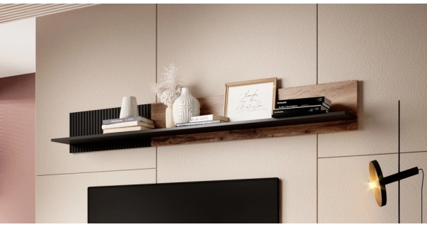 Závěsná police HOLLIS 2, dub wotan/černá