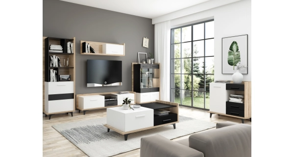 Závěsná police KNUT 1D, dub sonoma/bílá/černá, 5 let záruka