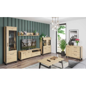 Závěsná polička SOMONI, dub artisan/černá