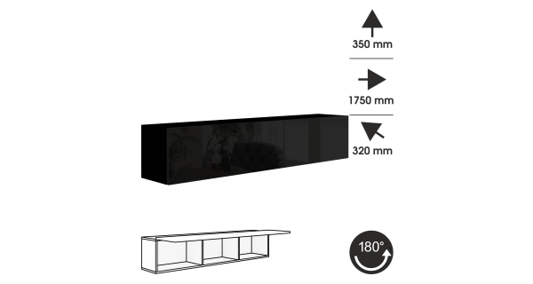 Závěsná skříňka ANTOFALLA typ 8, černá/černý lesk