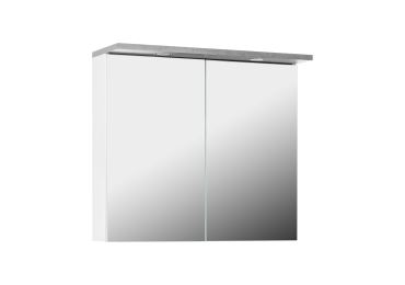 Závěsná skříňka ELZA 2D se zrcadlem a osvětlením, bílá/beton