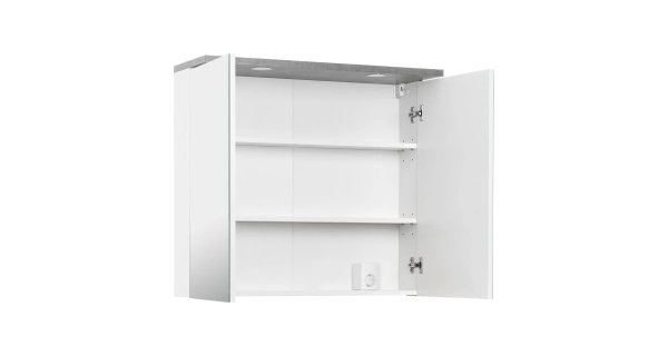 Závěsná skříňka ELZA 2D se zrcadlem a osvětlením, bílá/beton