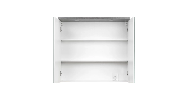 Závěsná skříňka ELZA 2D se zrcadlem a osvětlením, bílá/beton