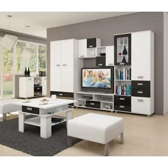 Závěsná skříňka KEATING, bílá/černý lesk, 5 let záruka