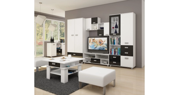 Závěsná skříňka KEATING, bílá/černý lesk, 5 let záruka