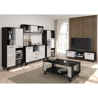 Závěsná skříňka PRUDHOE 1D, černá/bílý lesk, 5 let záruka