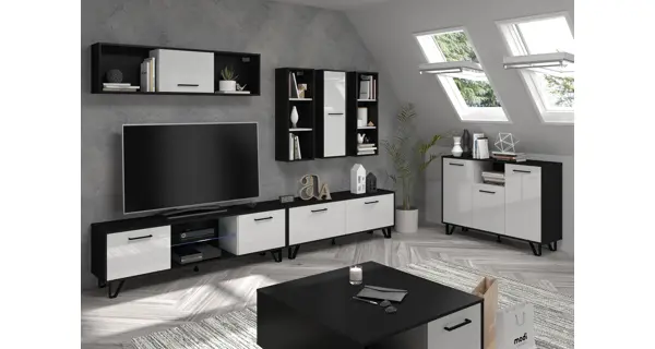 Závěsná skříňka PRUDHOE 1D, černá/bílý lesk