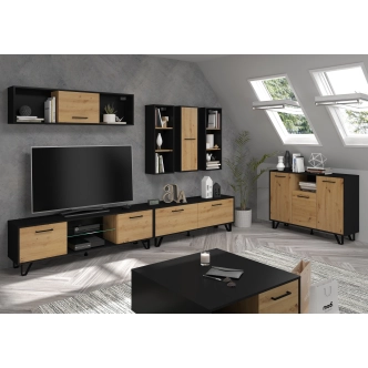 Závěsná skříňka PRUDHOE 1D, černá/dub artisan, 5 let záruka