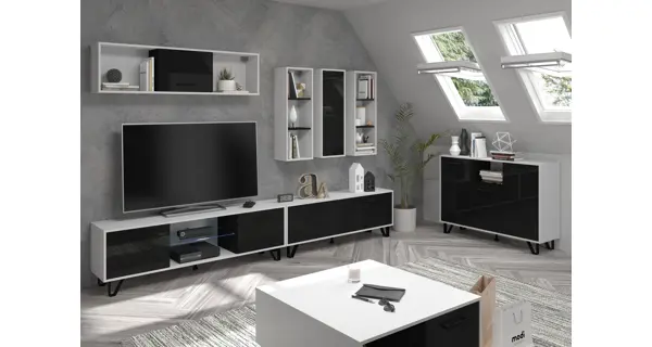 Závěsná skříňka PRUDHOE 1P, bílá/černý lesk