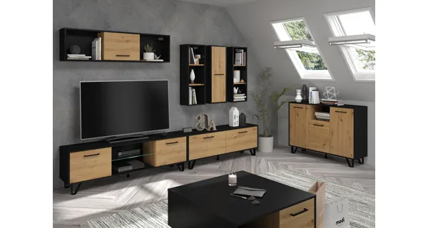 Závěsná skříňka PRUDHOE 1P, černá/dub artisan