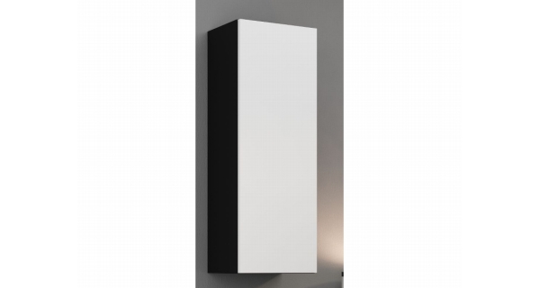 Závěsná vitrína KEAGEN 90 cm - plná dvířka, černá/bílý lesk