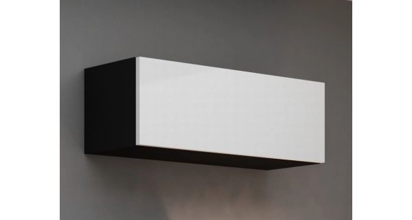 Závěsná vitrína KEAGEN 90 cm - plná dvířka, černá/bílý lesk