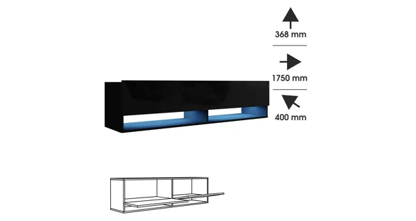 Závěsný televizní stolek ANTOFALLA 175, černý/černý lesk DOPRODEJ 