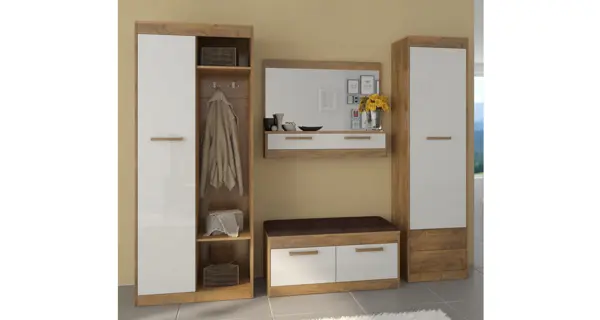 Zrcadlo GATTON s dvířky, dub burgundský/bílý lesk