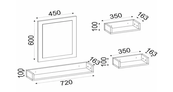 Zrcadlo se závěsnými policemi MABEL, bílá